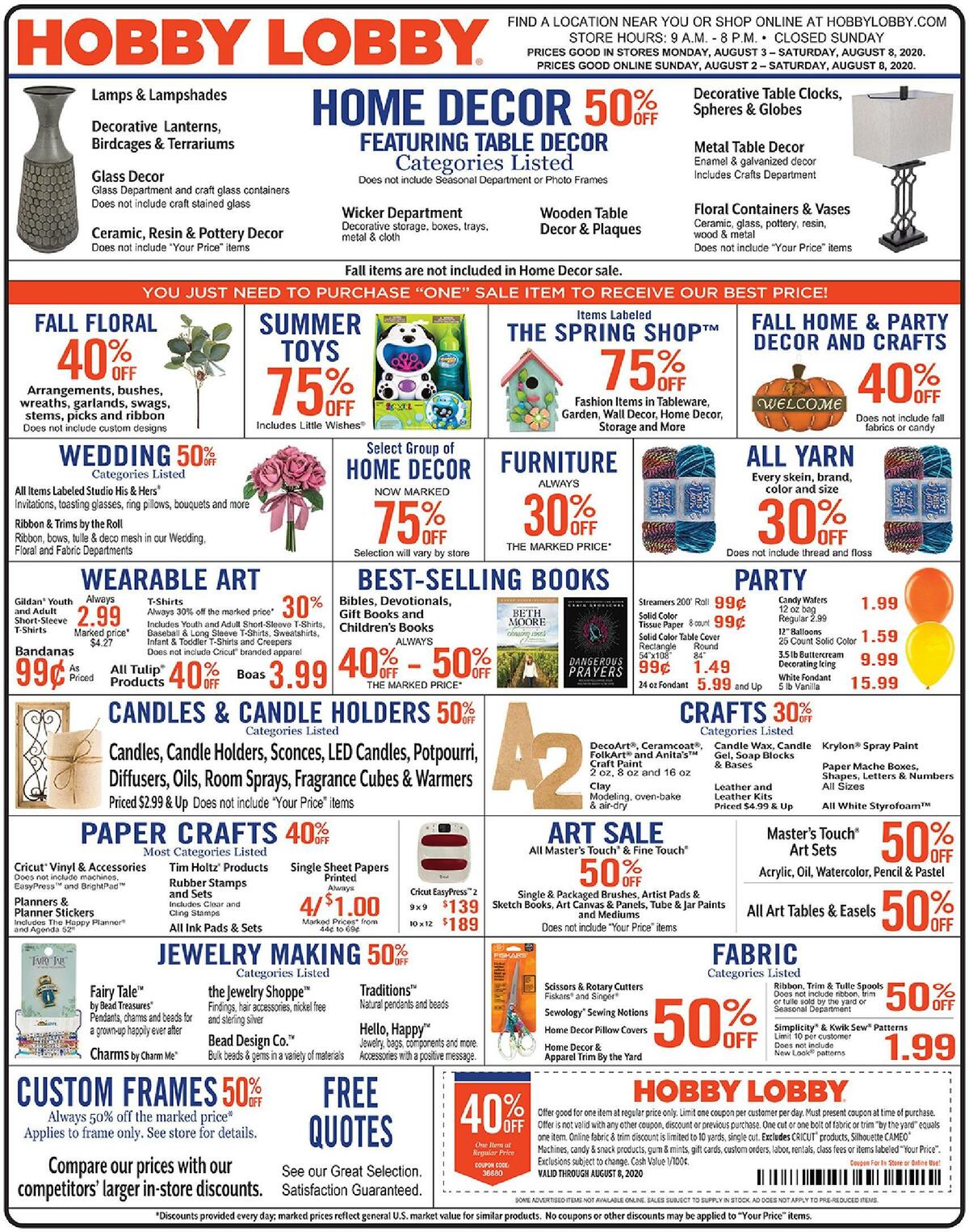 Hobby Lobby Weekly Ad from August 2