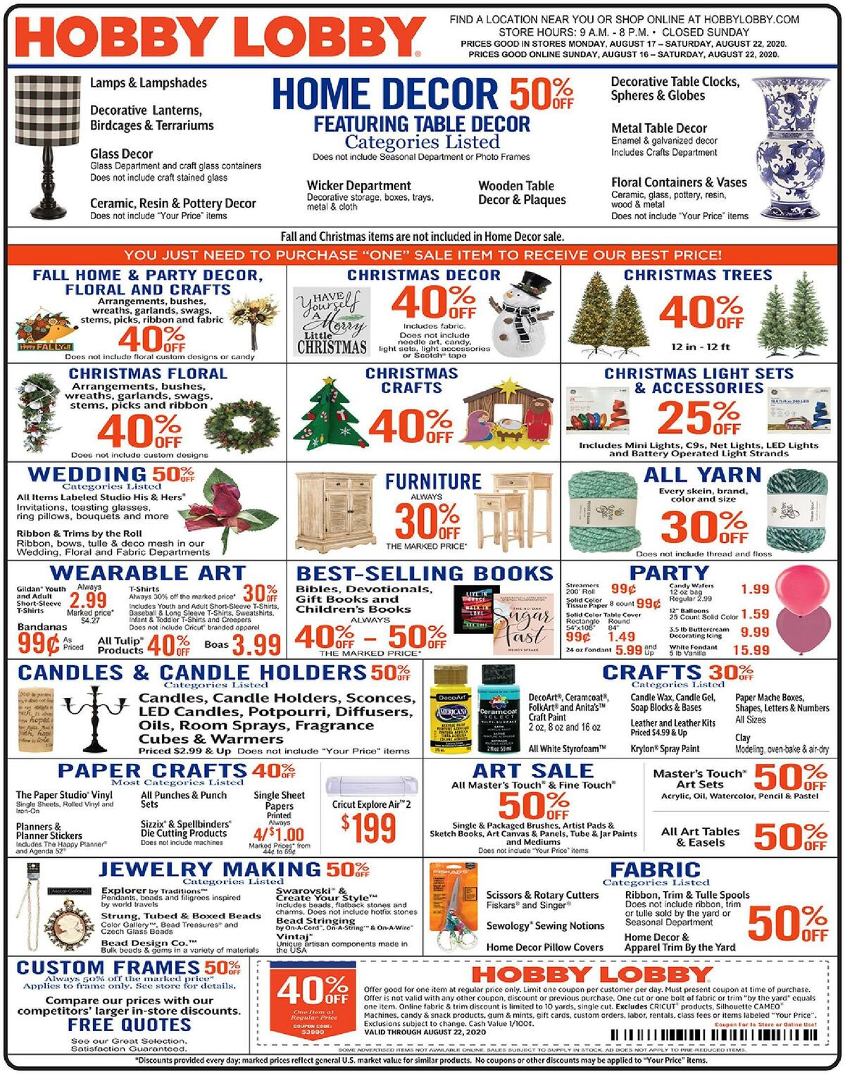 Hobby Lobby Weekly Ad from August 16