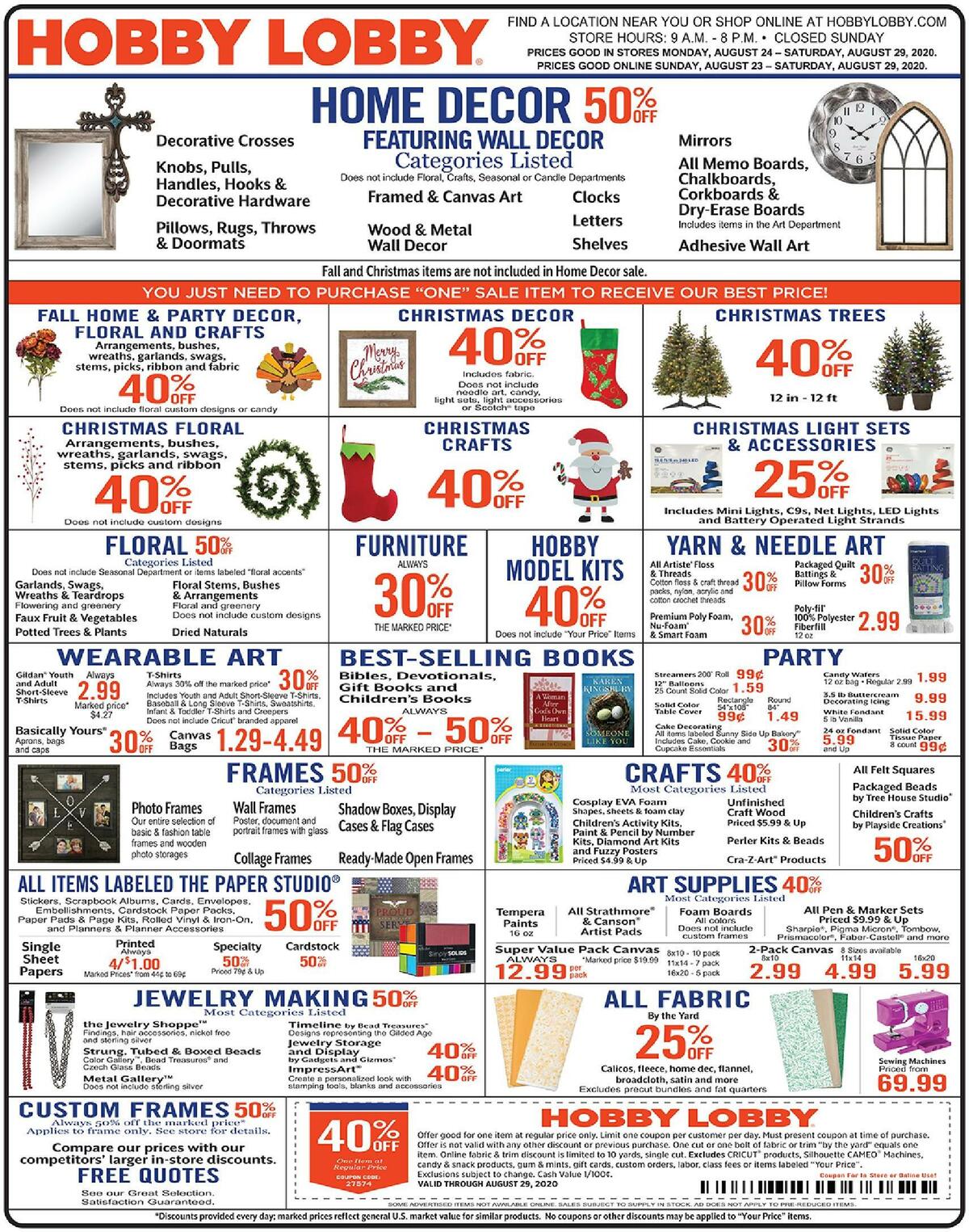 Hobby Lobby Weekly Ad from August 23