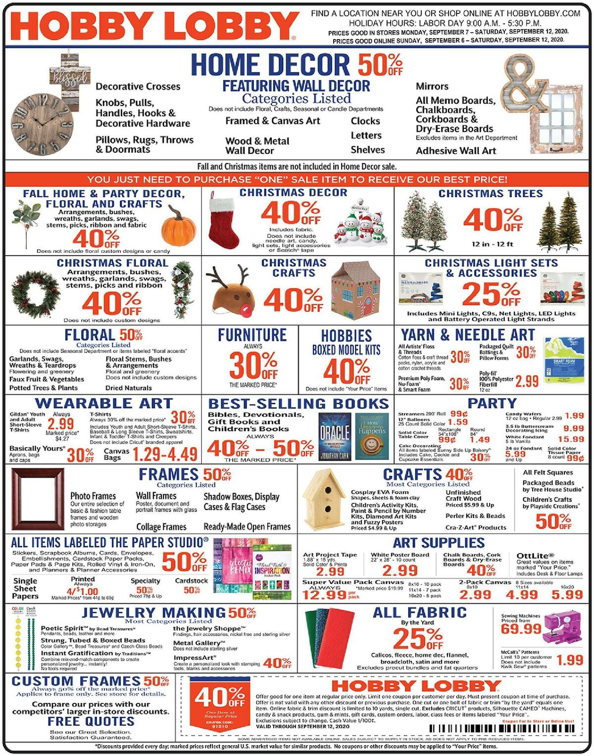 Hobby Lobby Weekly Ad from September 6