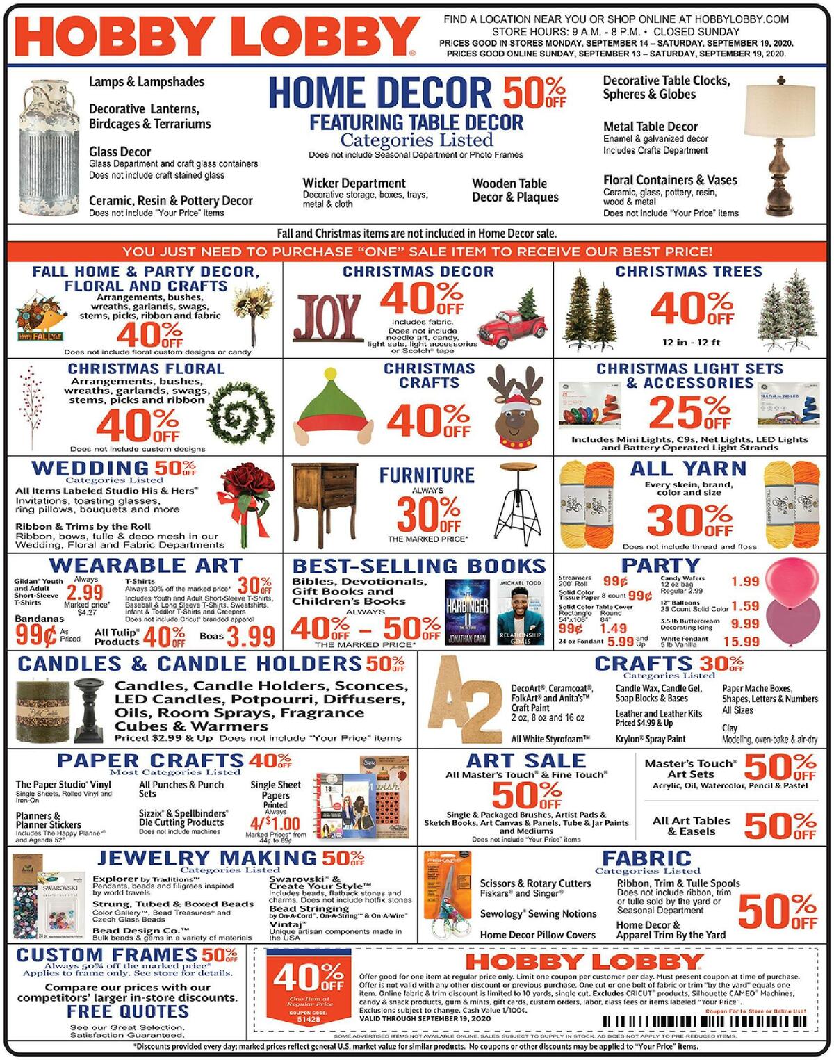 Hobby Lobby Weekly Ad from September 13