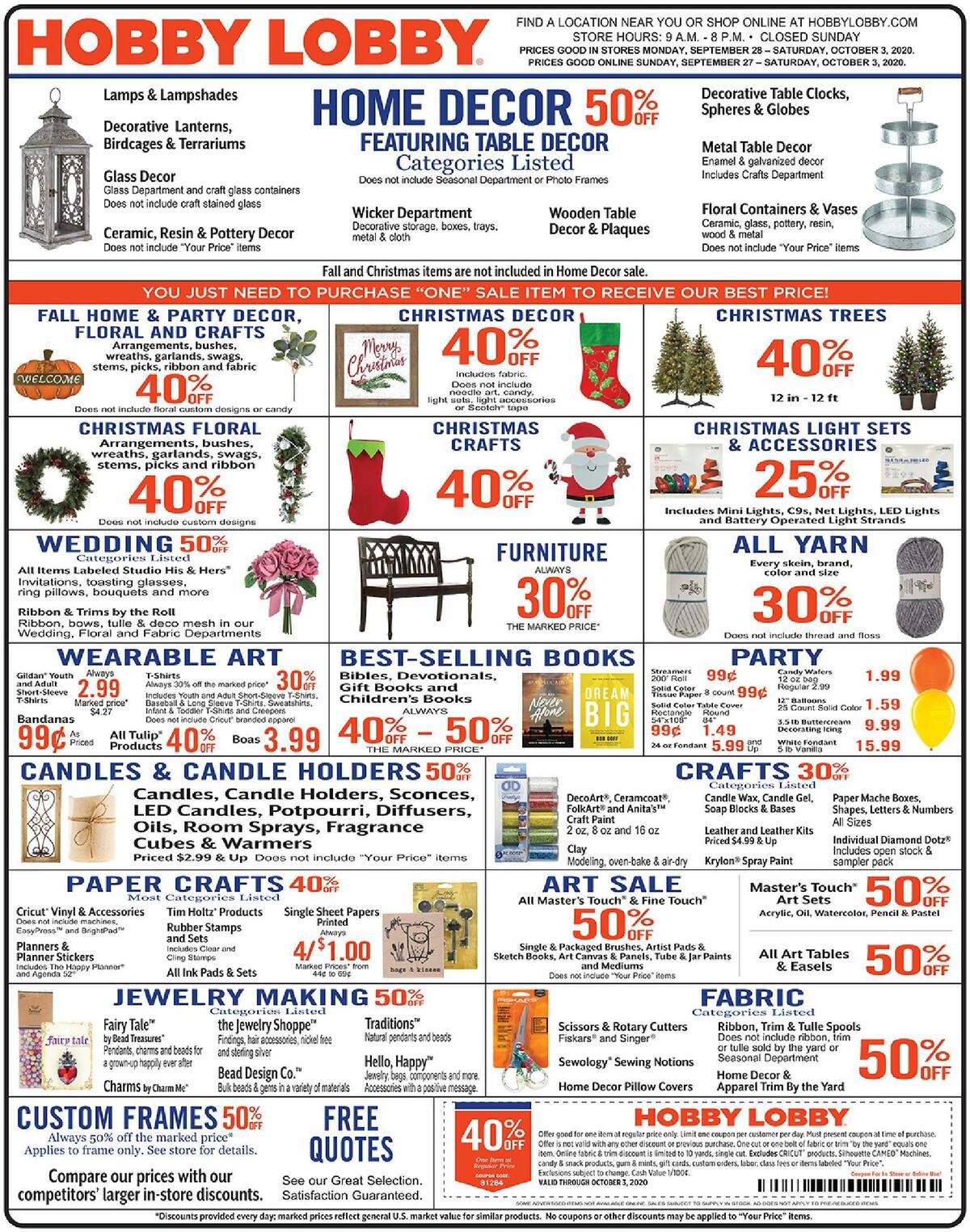 Hobby Lobby Weekly Ad from September 27
