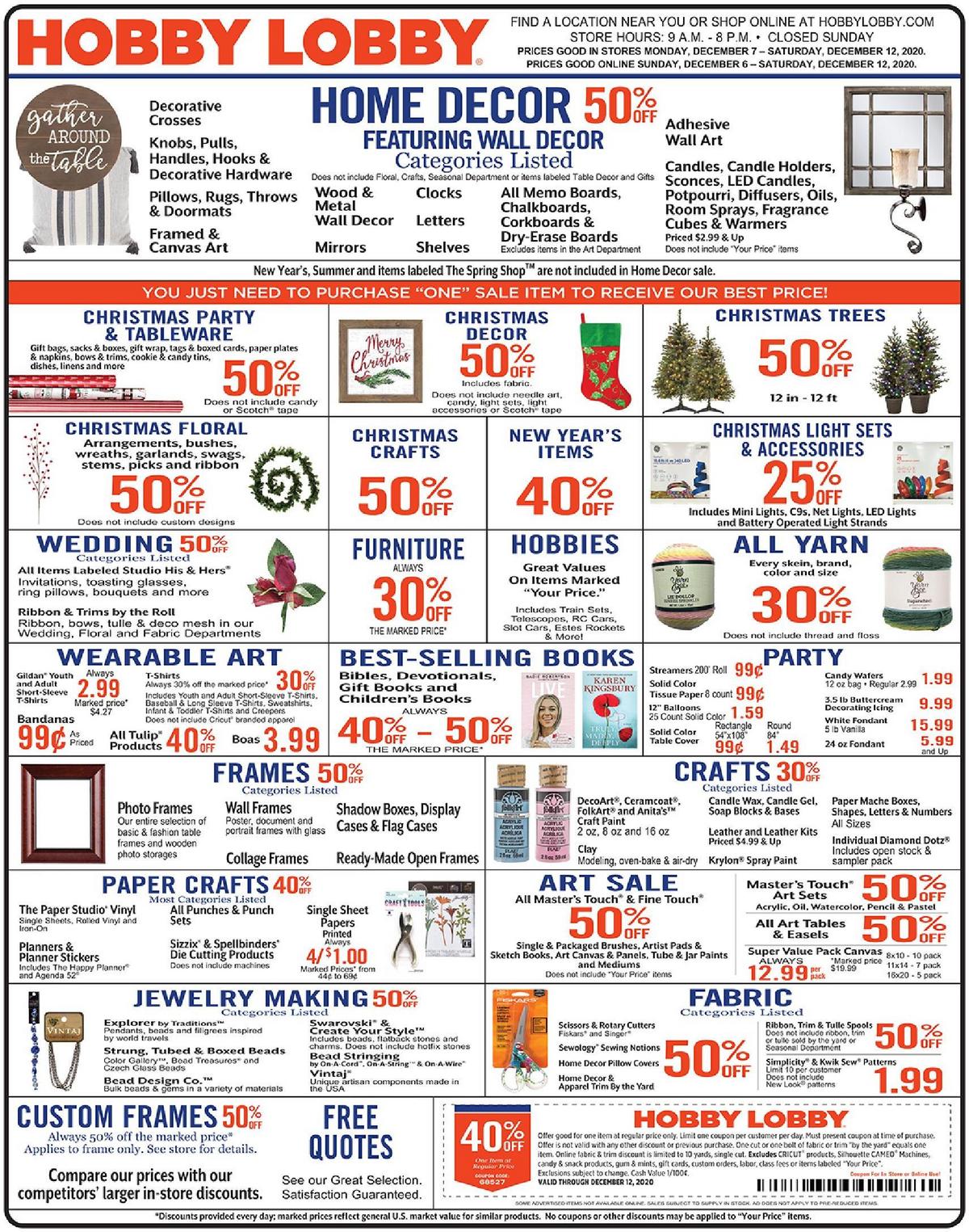 Hobby Lobby Weekly Ad from December 6