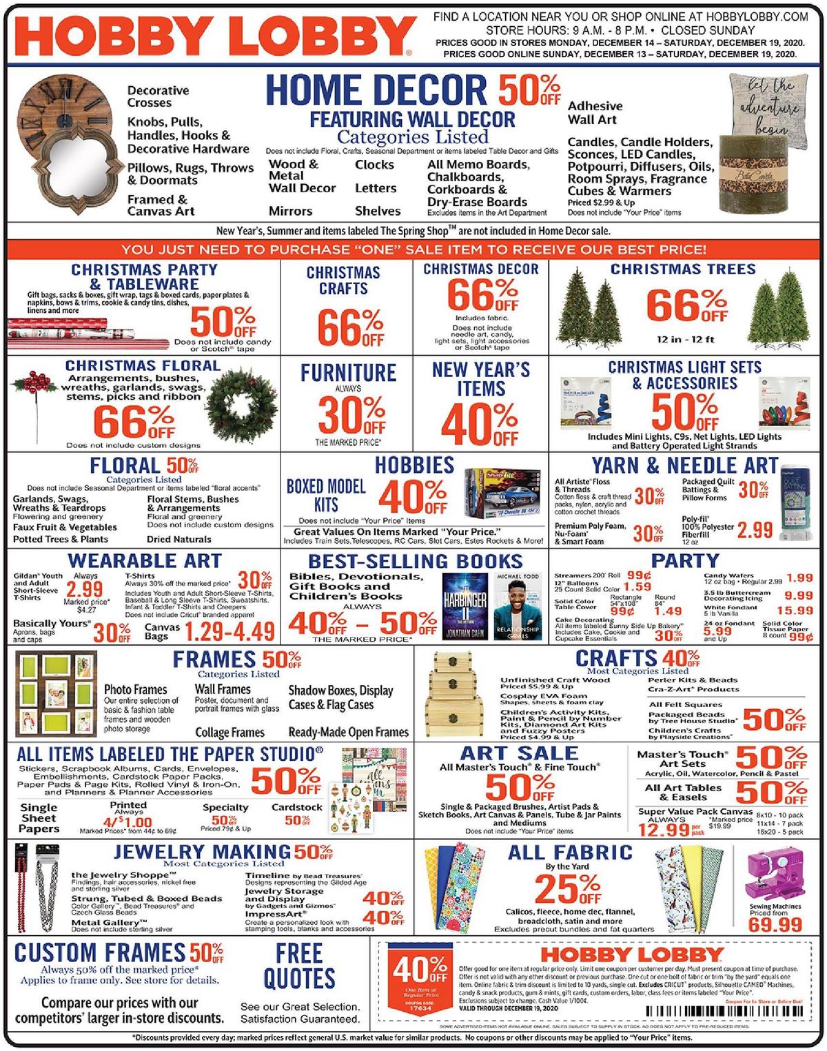 Hobby Lobby Weekly Ad from December 13