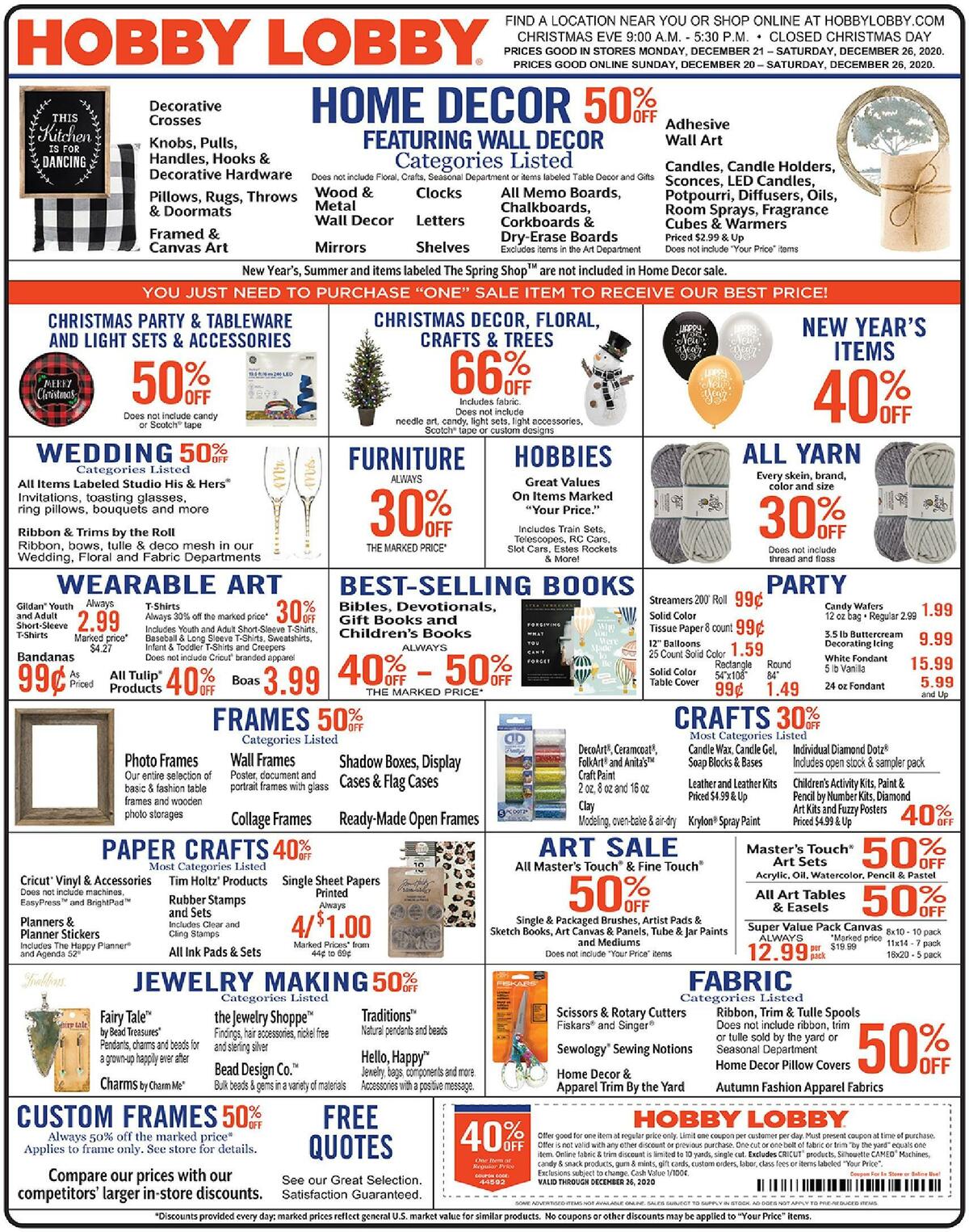 Hobby Lobby Weekly Ad from December 20