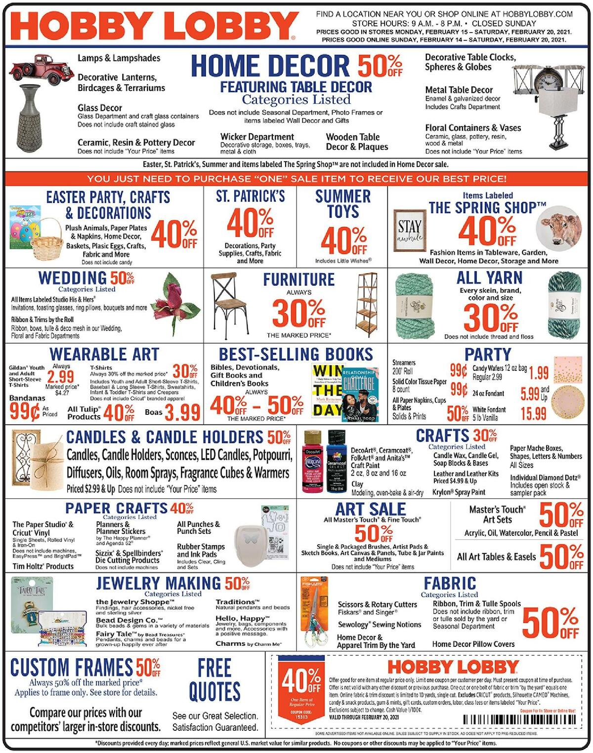 Hobby Lobby Weekly Ad from February 14