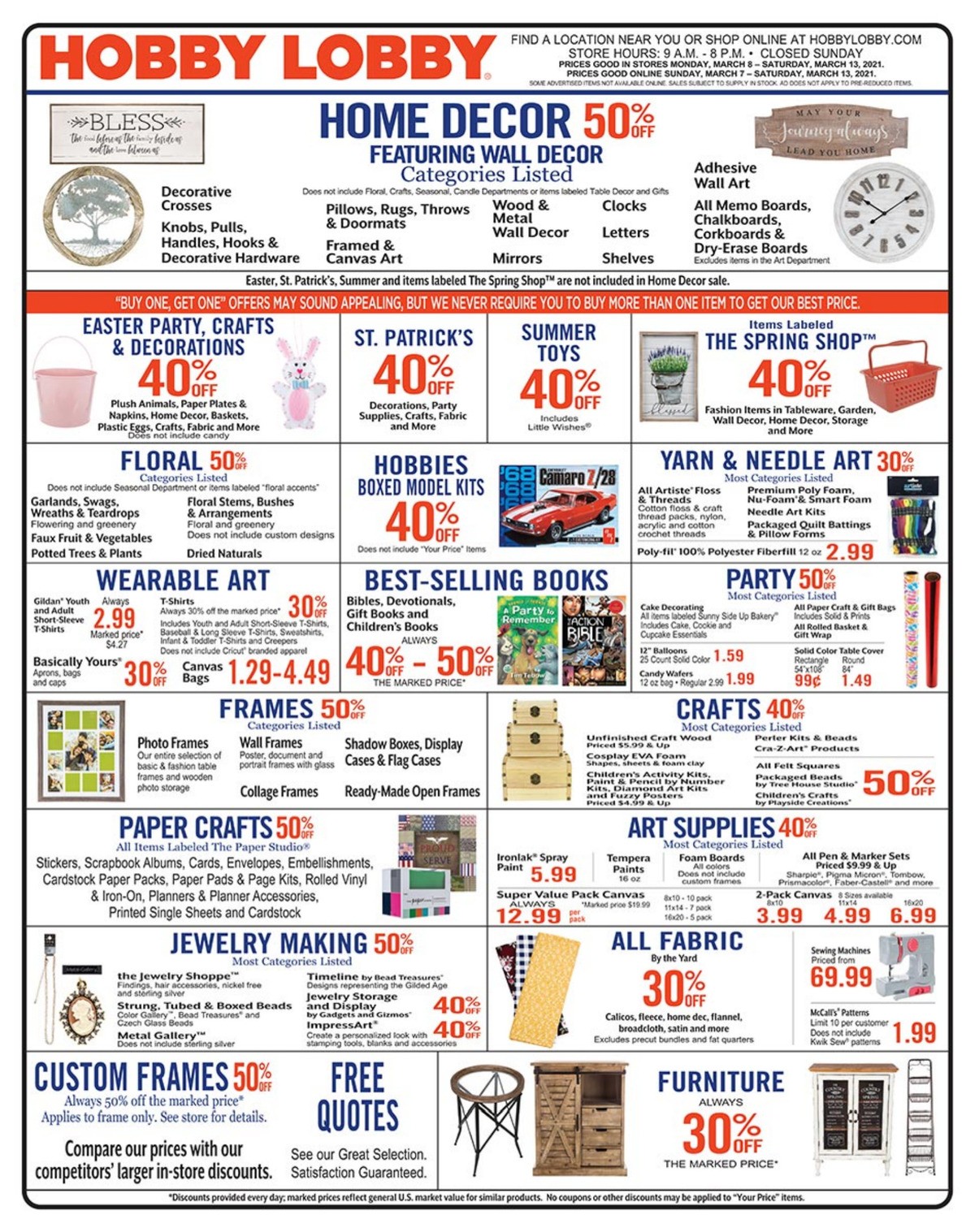 Hobby Lobby Weekly Ad from March 7