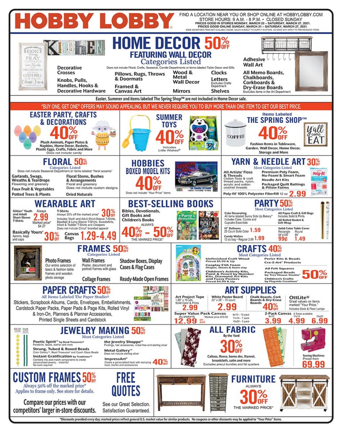 Hobby Lobby Weekly Ad from March 21
