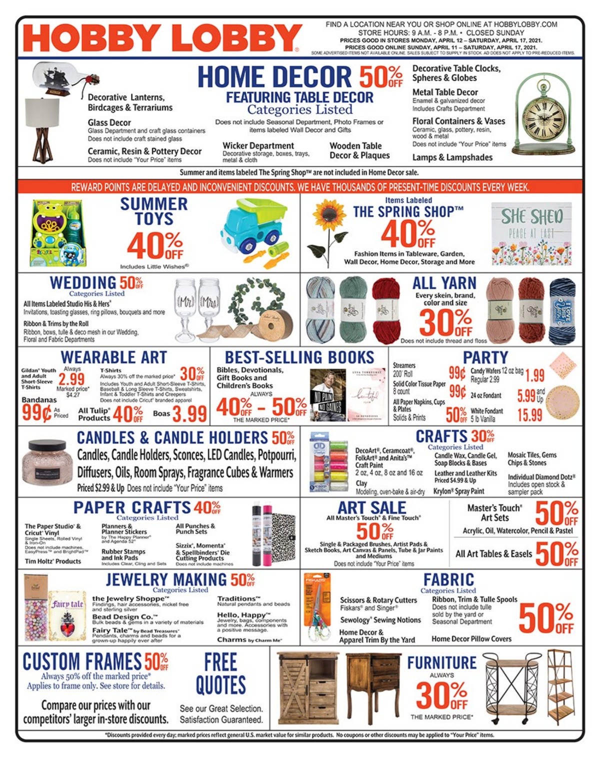 Hobby Lobby Weekly Ad from April 11