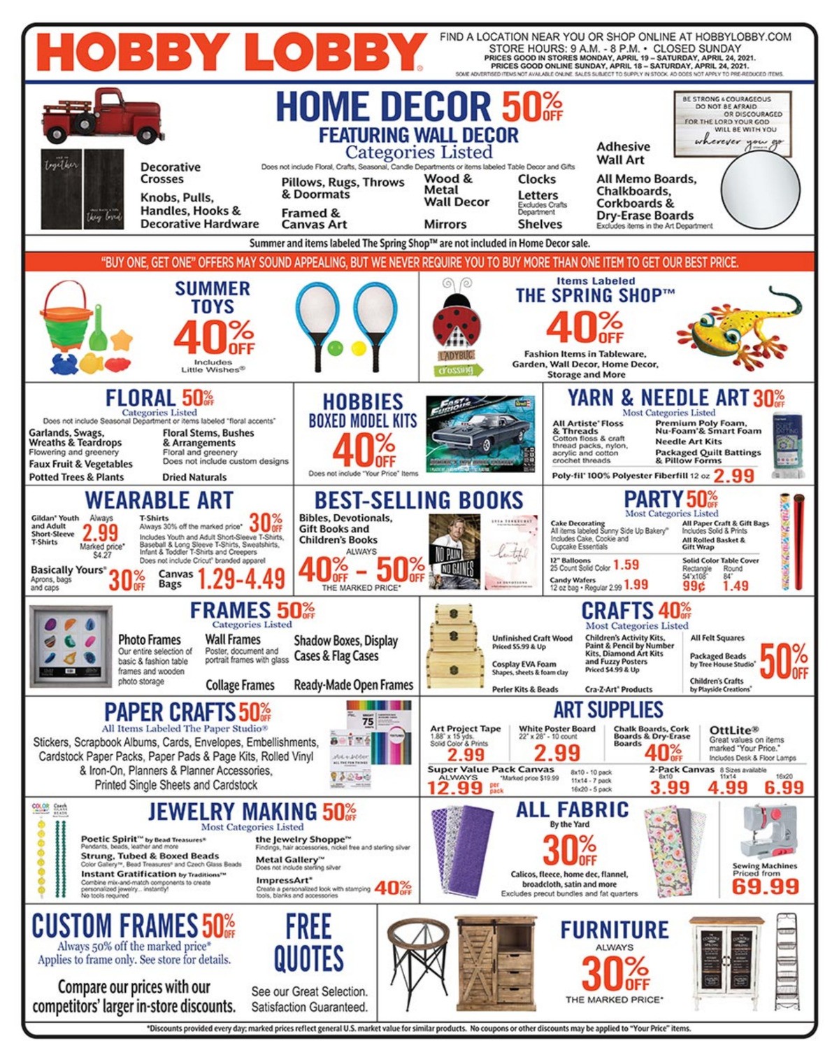 Hobby Lobby Weekly Ad from April 18