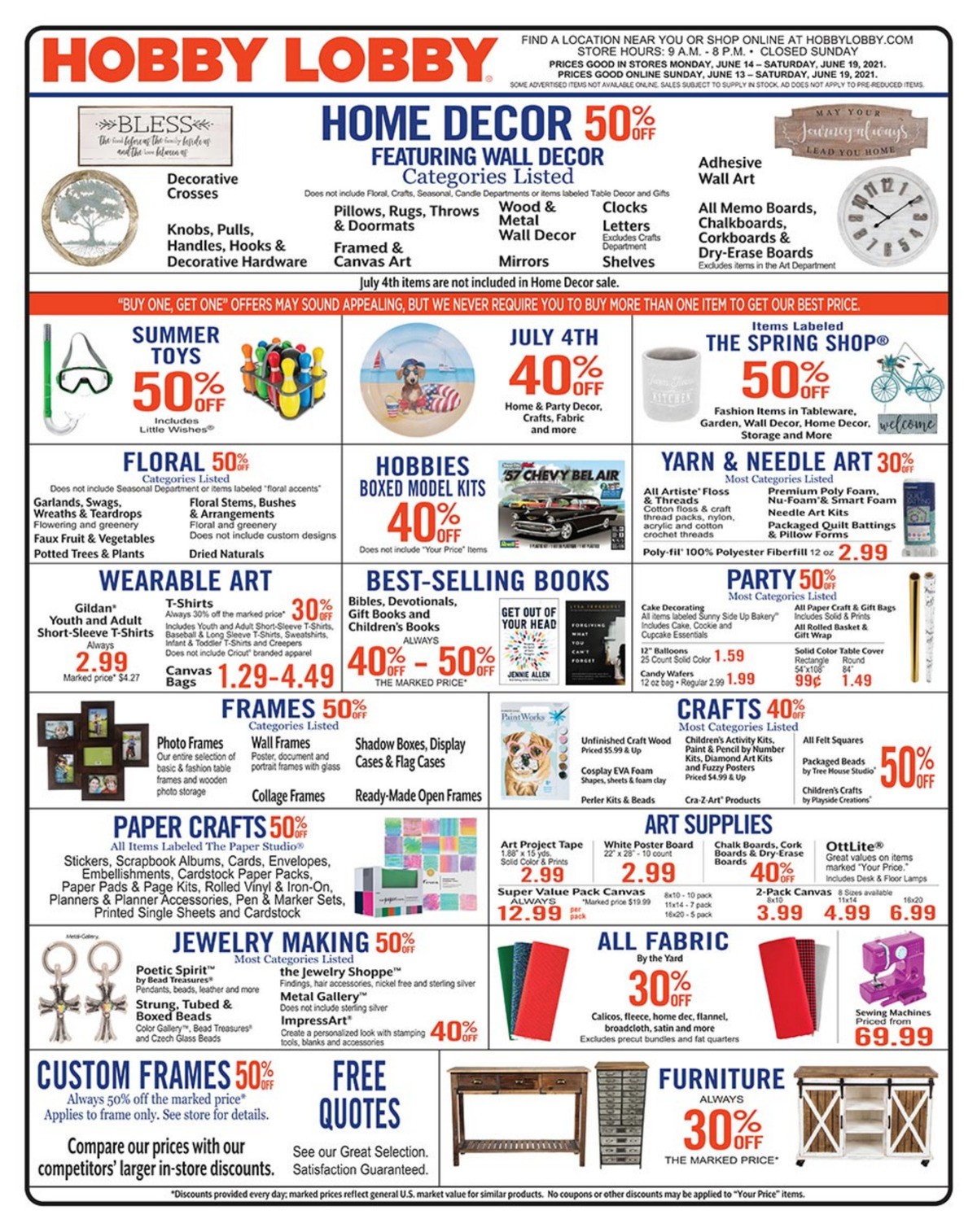 Hobby Lobby Weekly Ad from June 13