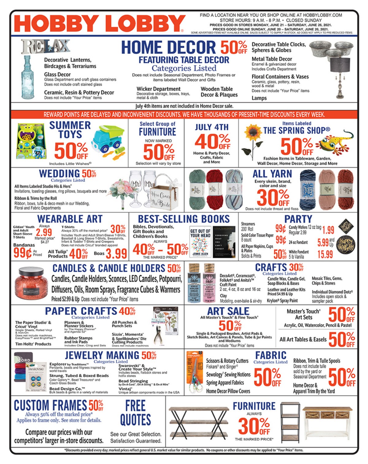 Hobby Lobby Weekly Ad from June 20