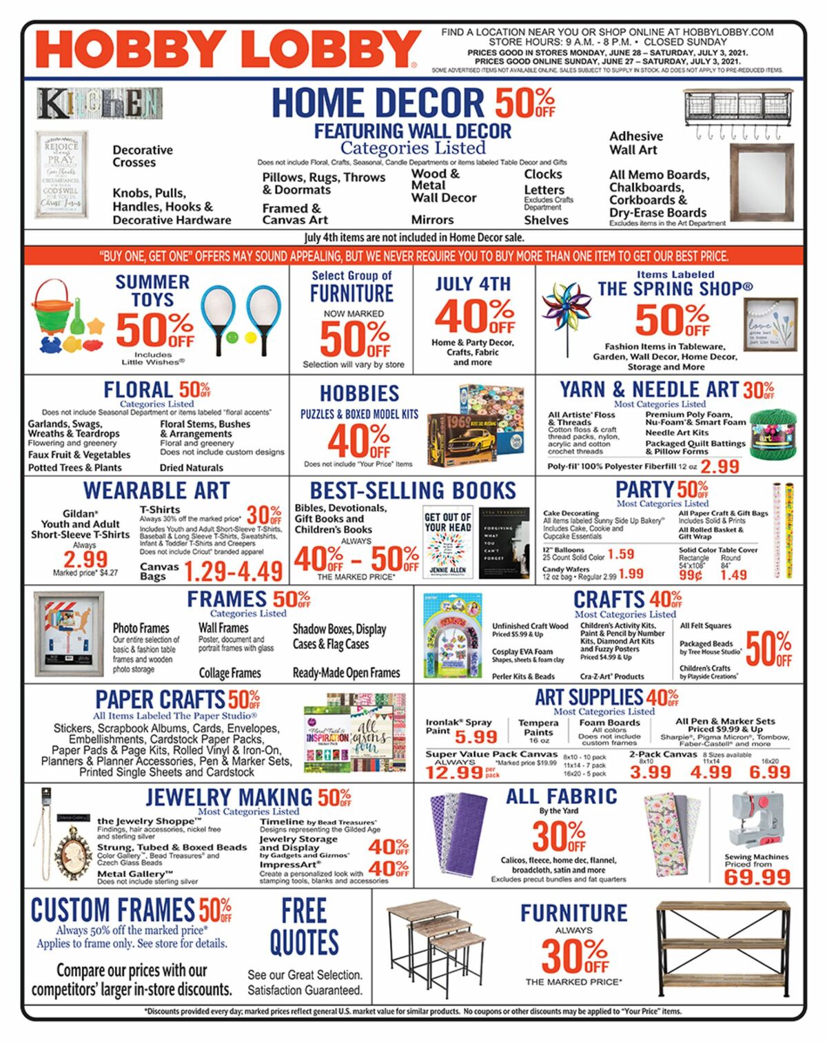Hobby Lobby Weekly Ad from June 27