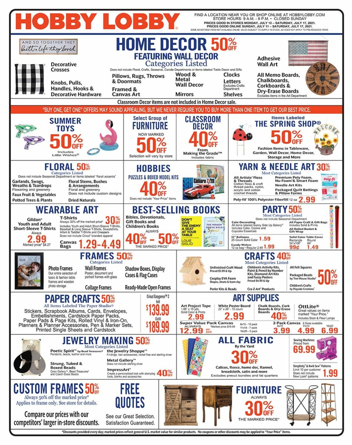 Hobby Lobby Weekly Ad from July 11