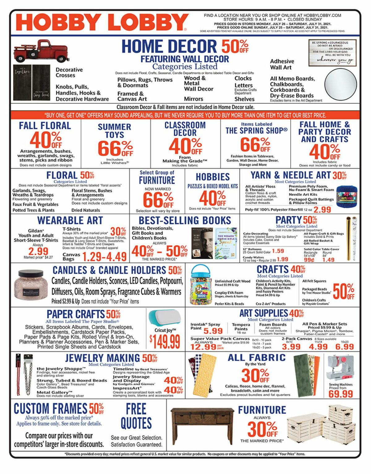 Hobby Lobby Weekly Ad from July 25