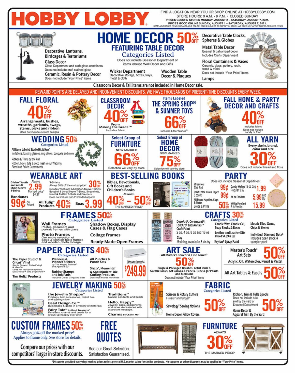 Hobby Lobby Weekly Ad from August 1
