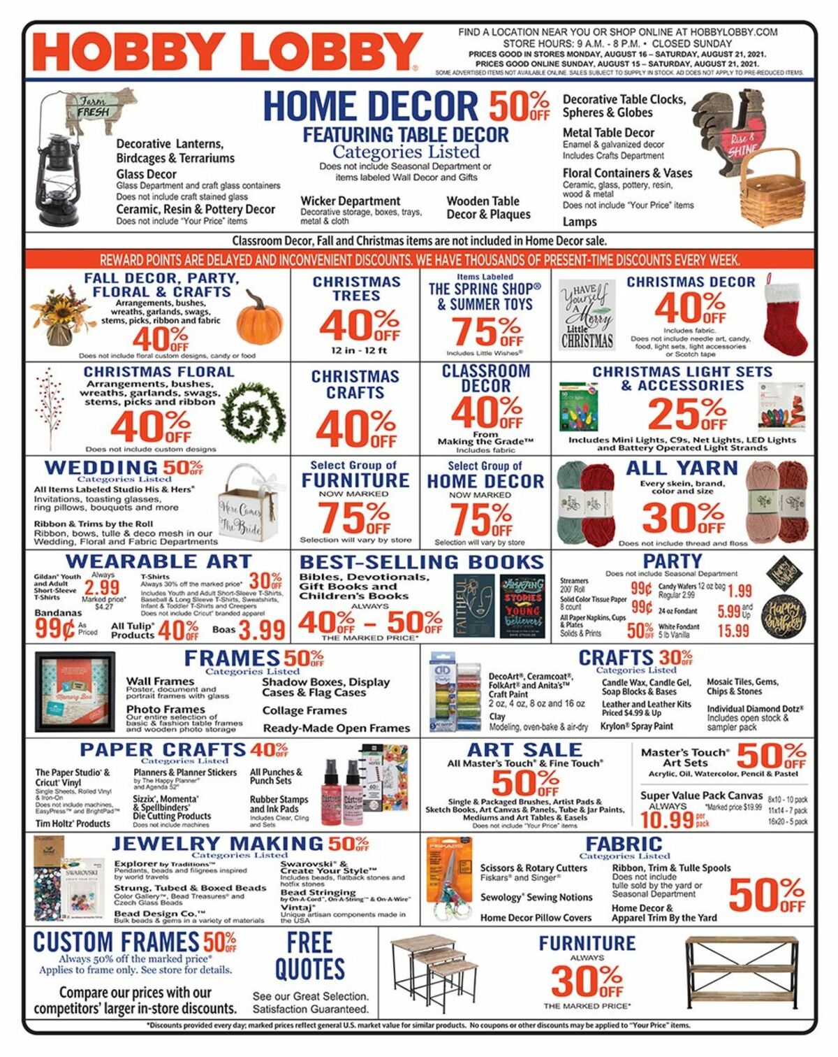 Hobby Lobby Weekly Ad from August 15