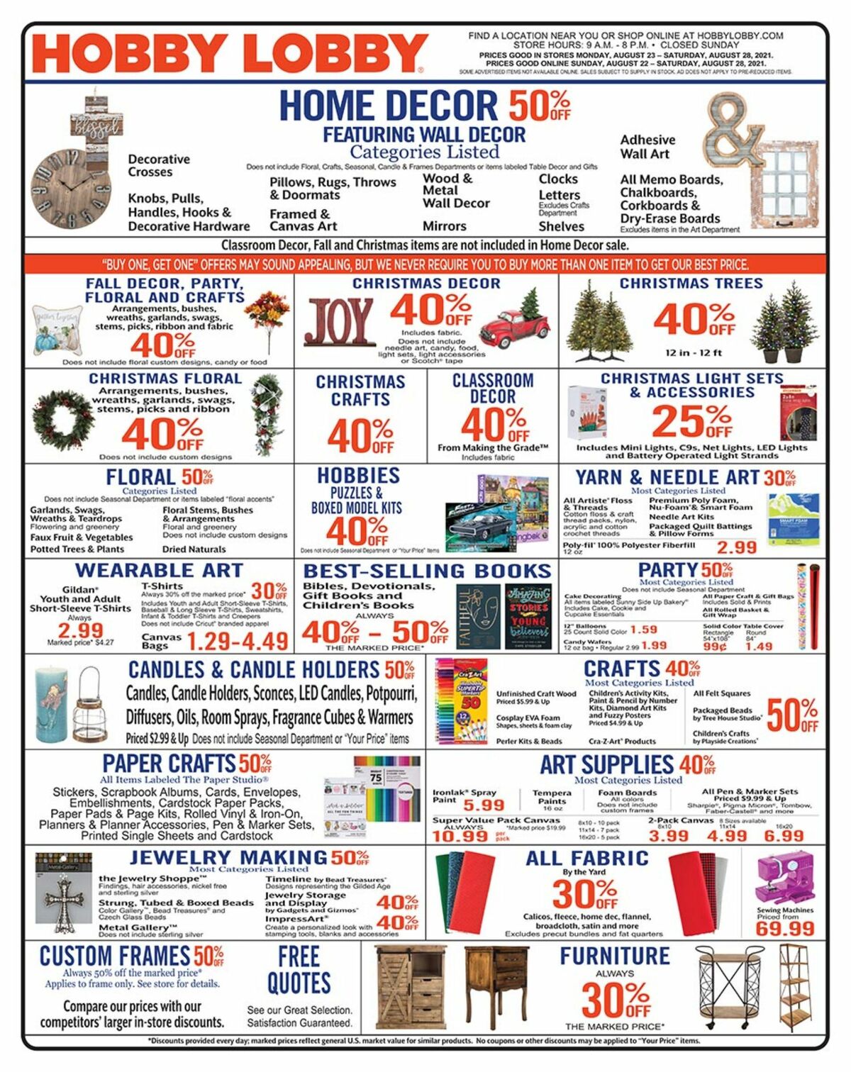 Hobby Lobby Weekly Ad from August 22