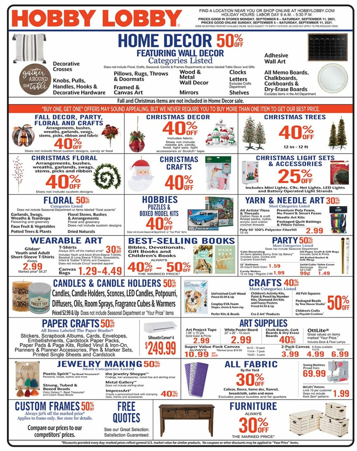 Hobby Lobby Weekly Ad from September 5