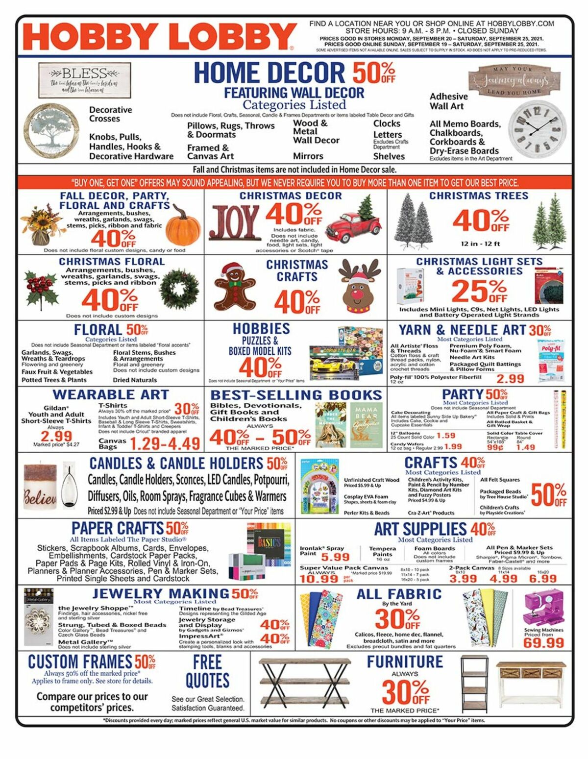 Hobby Lobby Weekly Ad from September 19