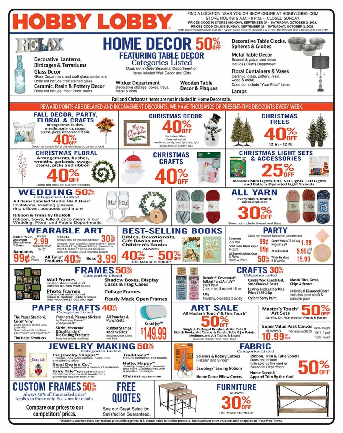 Hobby Lobby Weekly Ad from September 26
