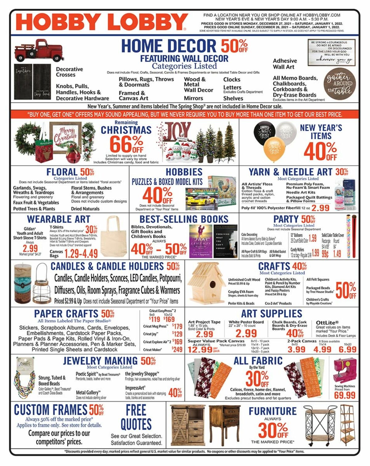 Hobby Lobby Weekly Ad from December 26