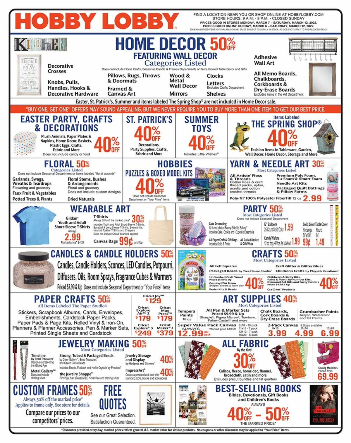 Hobby Lobby Weekly Ad from March 6