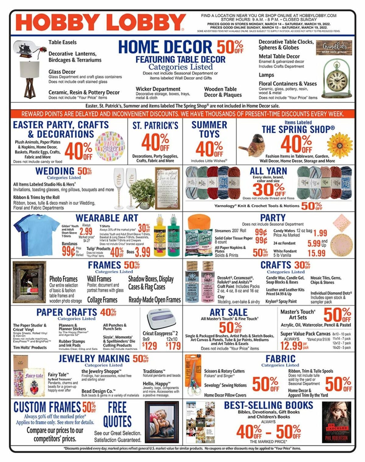 Hobby Lobby Weekly Ad from March 13