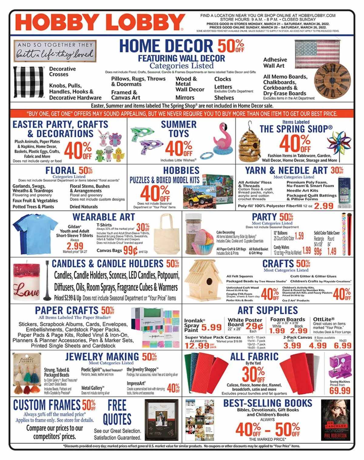Hobby Lobby Weekly Ad from March 20