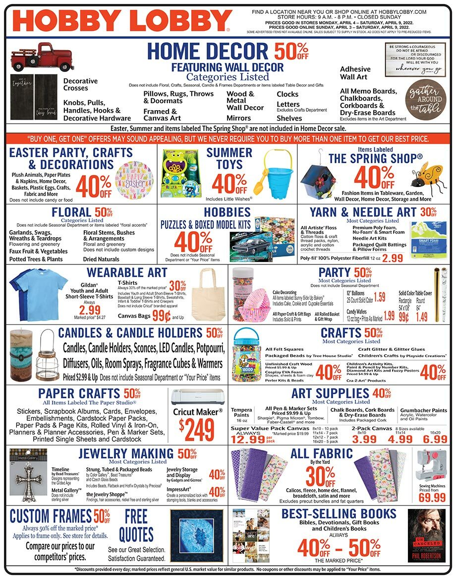 Hobby Lobby Weekly Ad from April 3