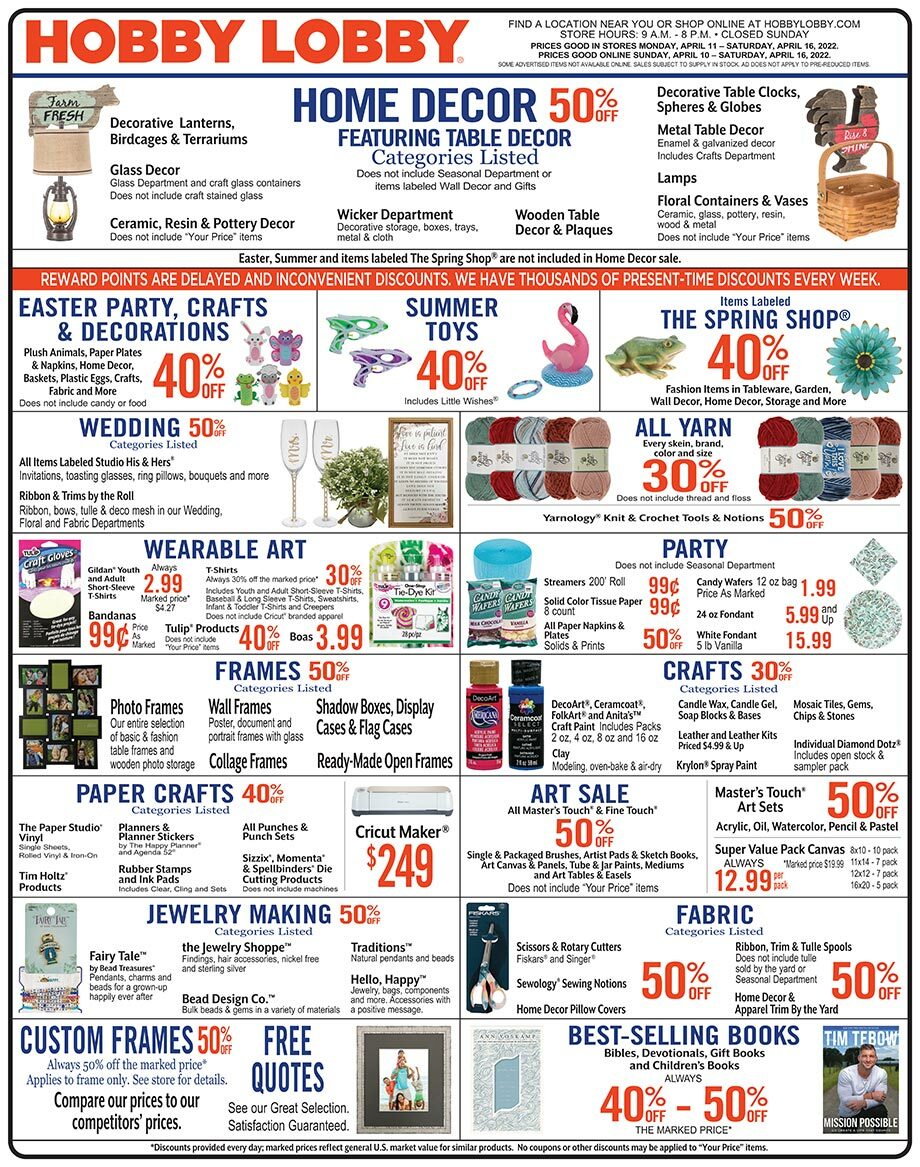 Hobby Lobby Weekly Ad from April 10