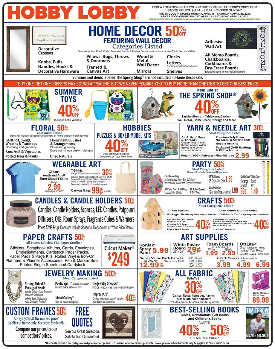 Hobby Lobby Weekly Ad from April 17