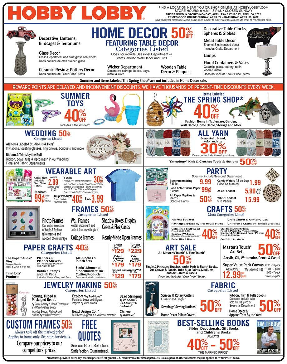 Hobby Lobby Weekly Ad from April 24