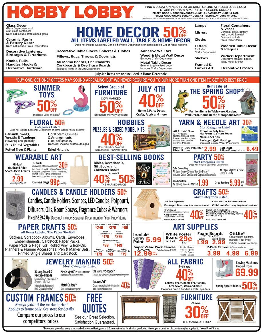 Hobby Lobby Weekly Ad from June 12