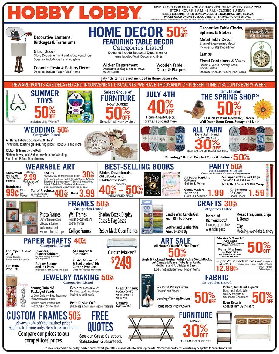Hobby Lobby Weekly Ad from June 19