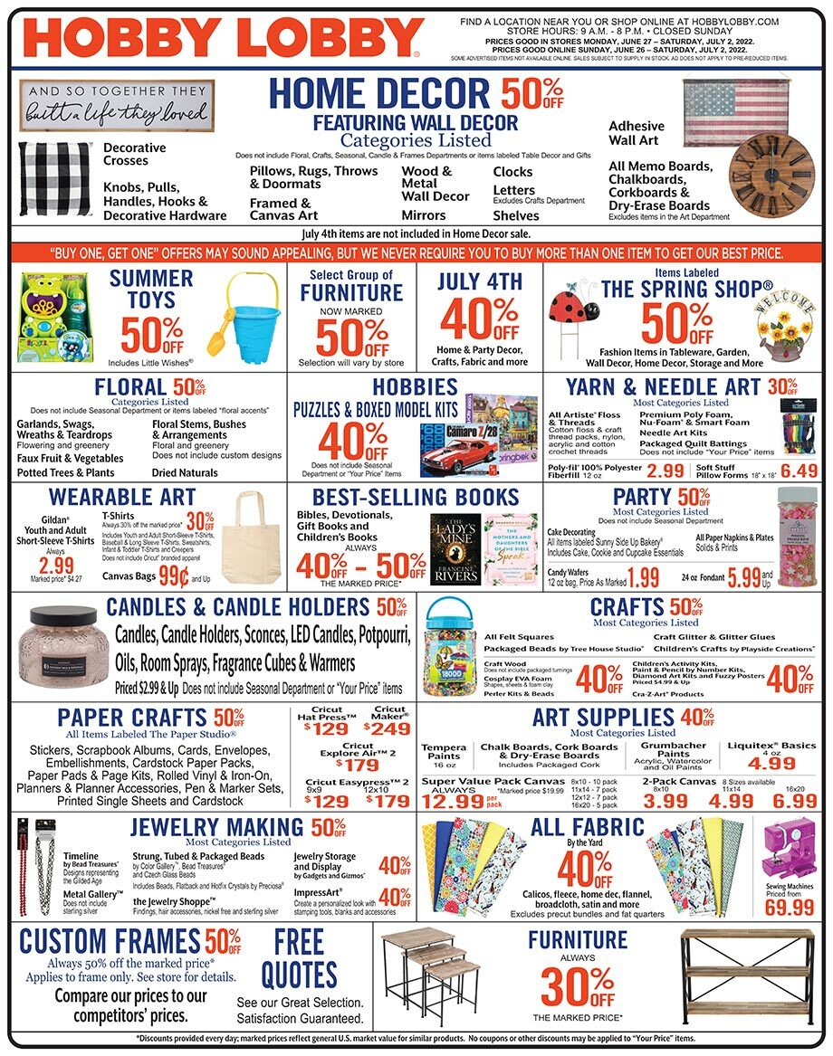 Hobby Lobby Weekly Ad from June 26