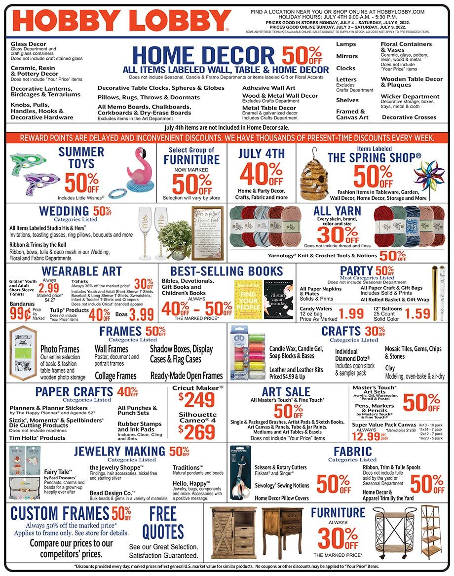 Hobby Lobby Weekly Ad from July 3