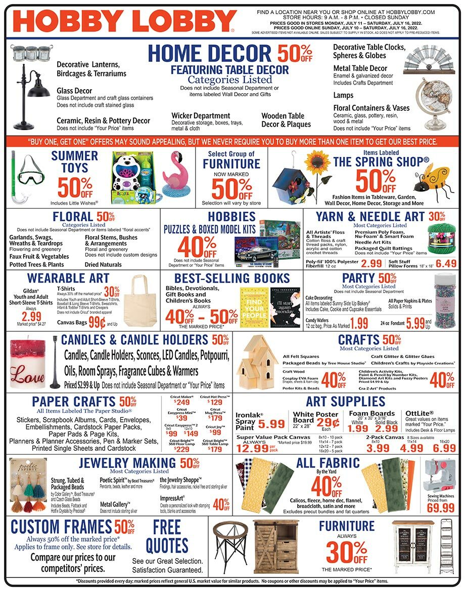 Hobby Lobby Weekly Ad from July 10