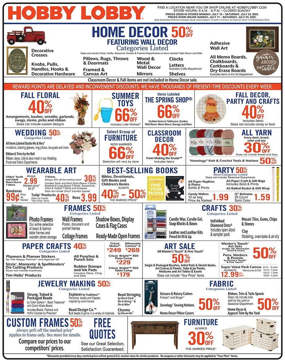 Hobby Lobby Weekly Ad from July 17
