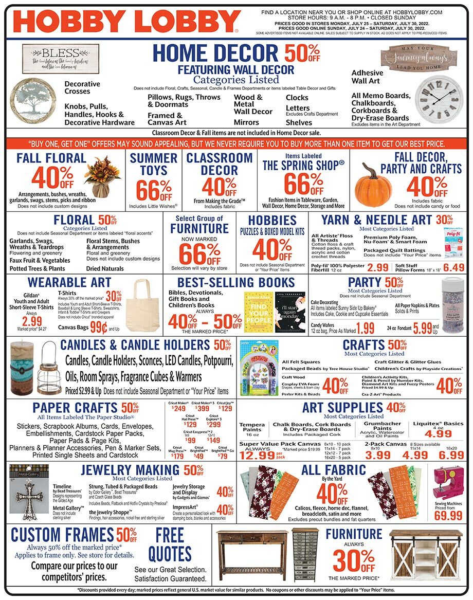 Hobby Lobby Weekly Ad from July 24