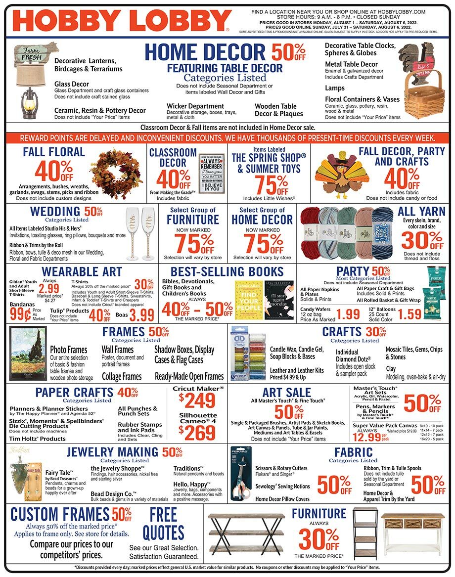 Hobby Lobby Weekly Ad from July 31