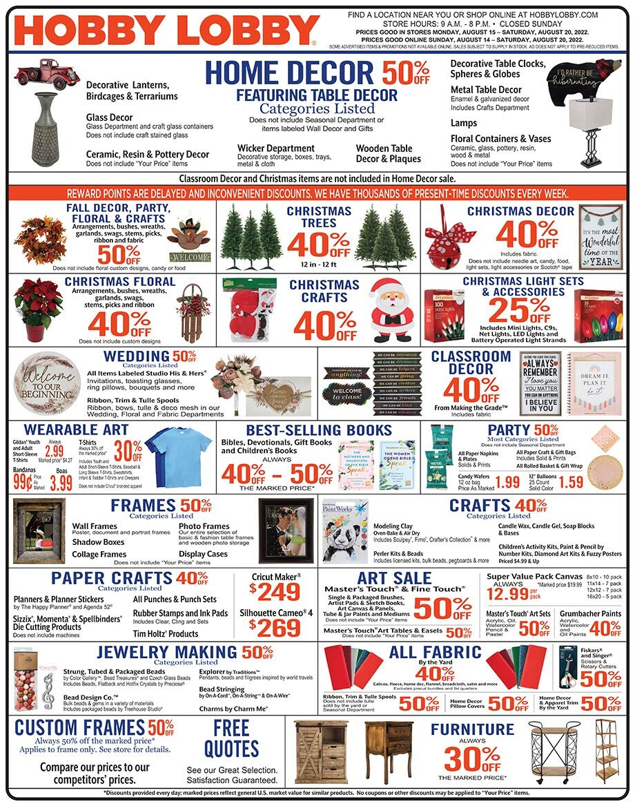 Hobby Lobby Weekly Ad from August 14
