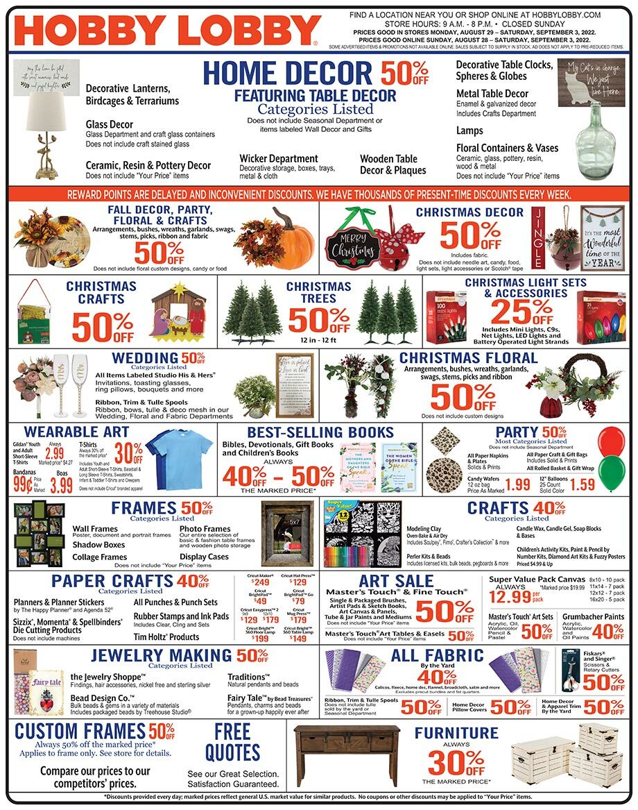 Hobby Lobby Weekly Ad from August 28