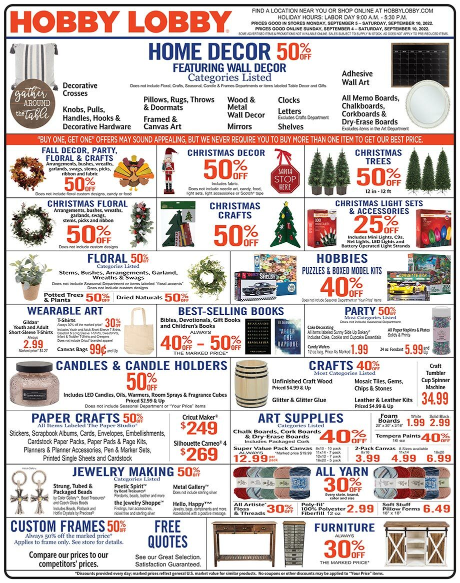 Hobby Lobby Weekly Ad from September 4