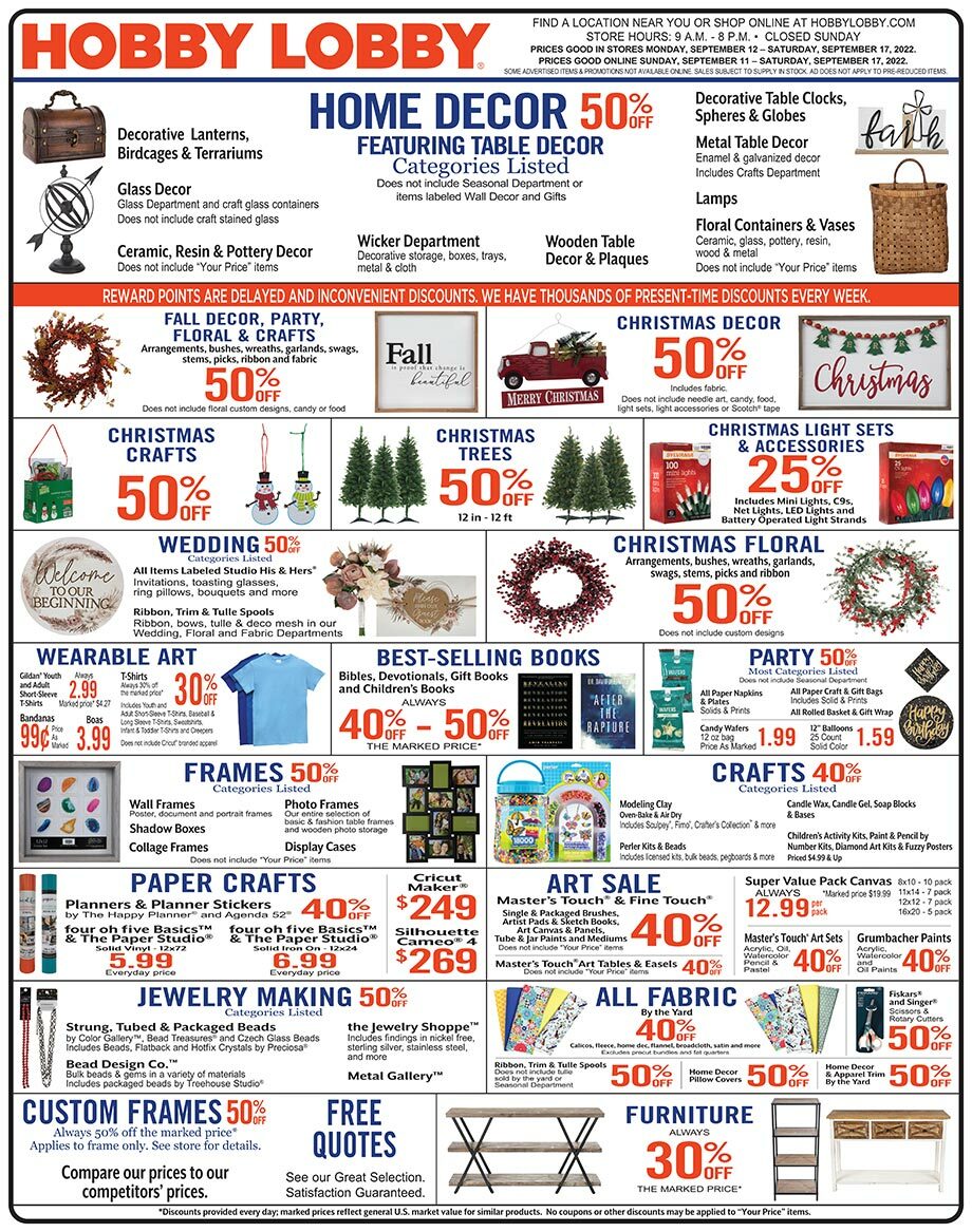 Hobby Lobby Weekly Ad from September 11