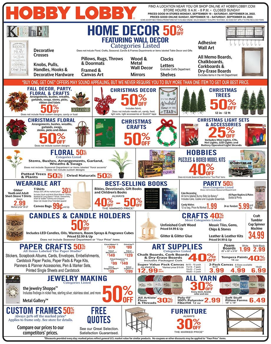 Hobby Lobby Weekly Ad from September 18