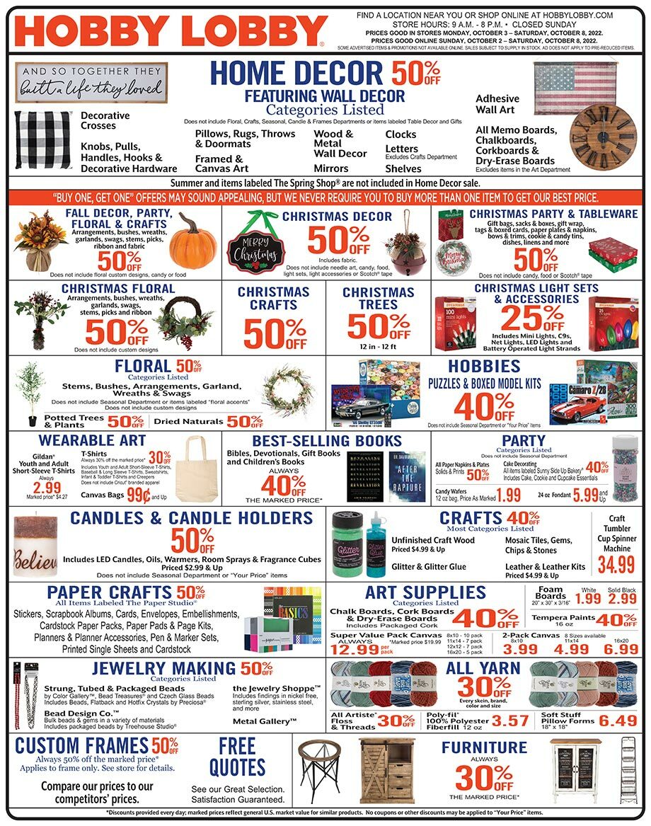 Hobby Lobby Weekly Ad from October 2