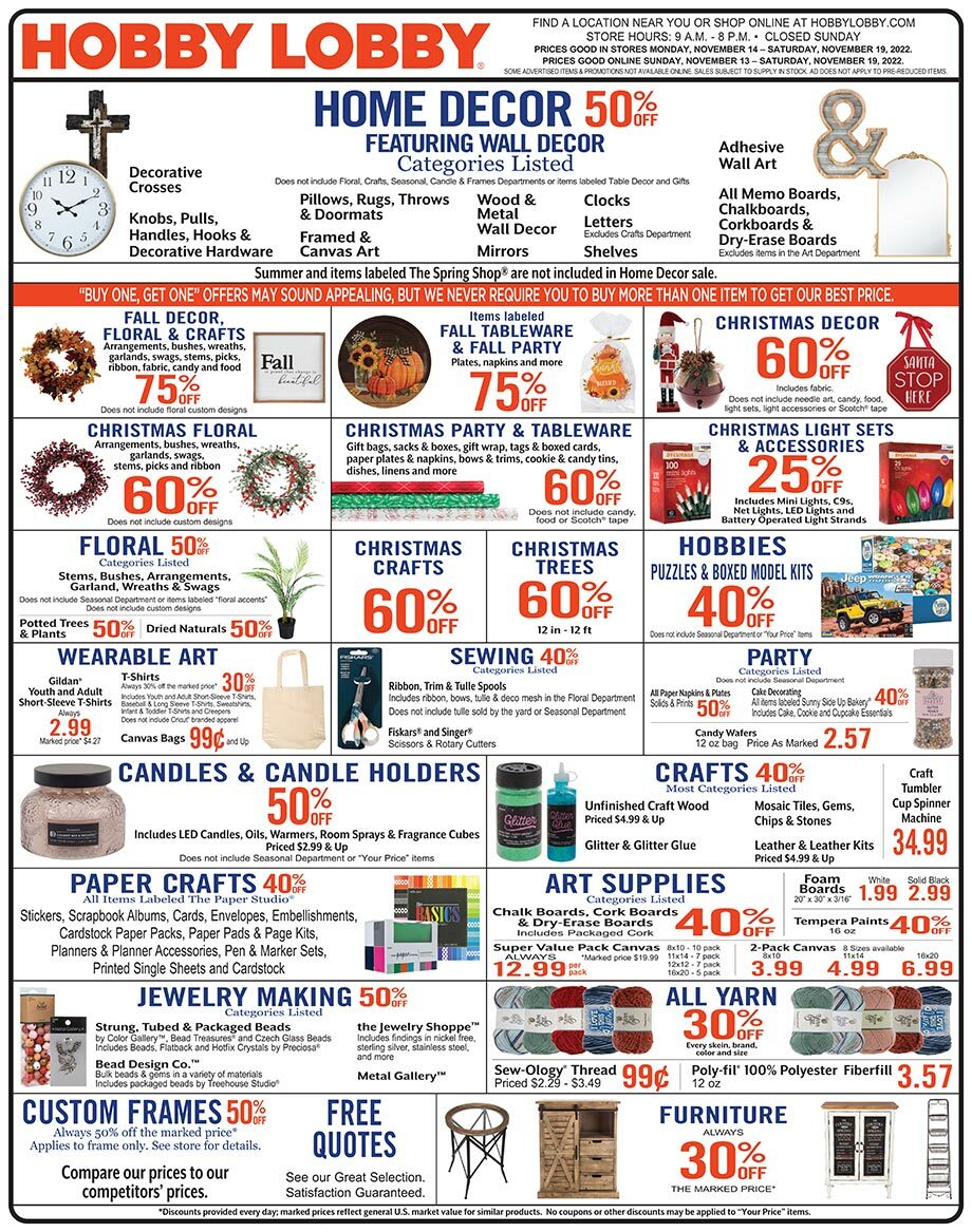 Hobby Lobby Weekly Ad from November 13