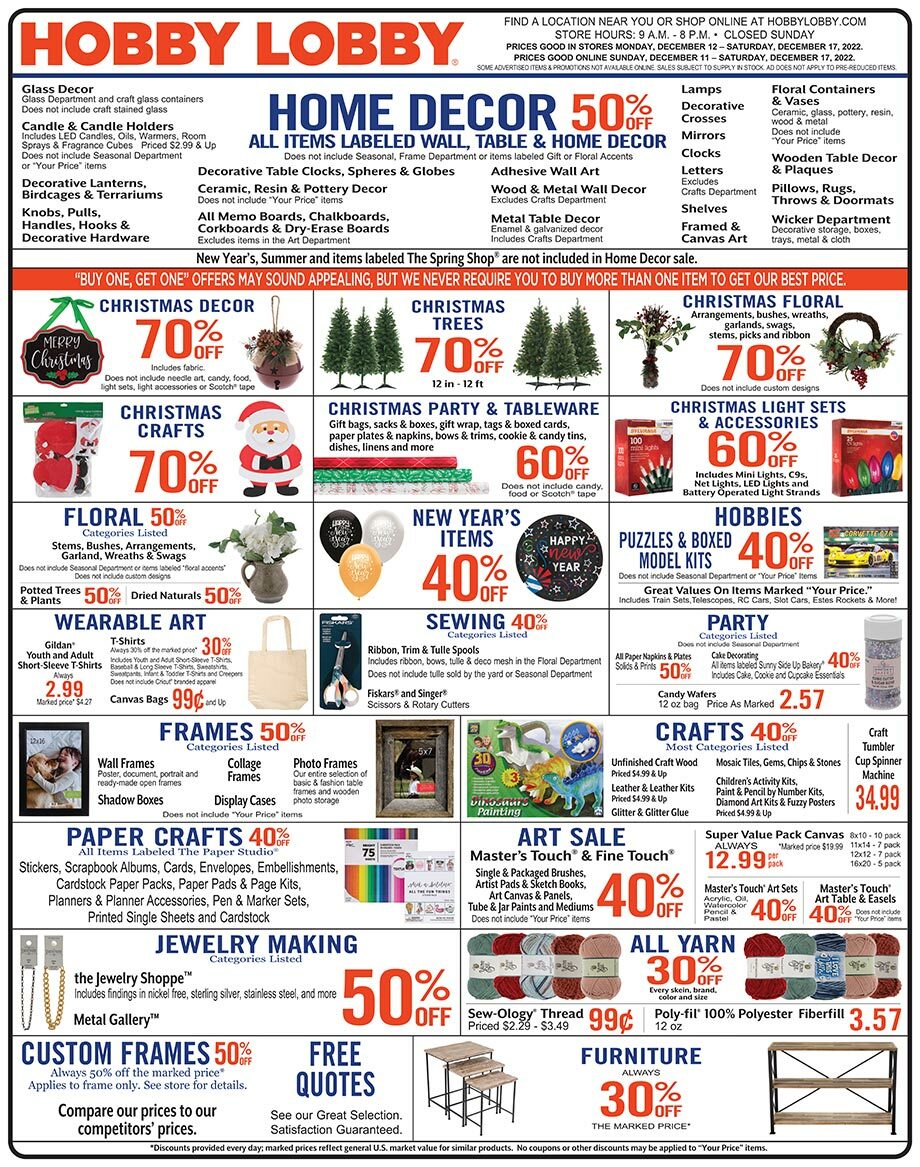 Hobby Lobby Weekly Ad from December 11