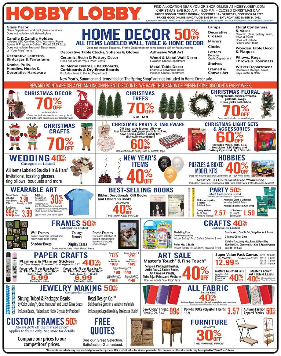 Hobby Lobby Weekly Ad from December 18